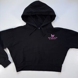 Mariah Carey Butterfly Cropped Hoodie Sweatshirt Black Pink Logo Womens XL